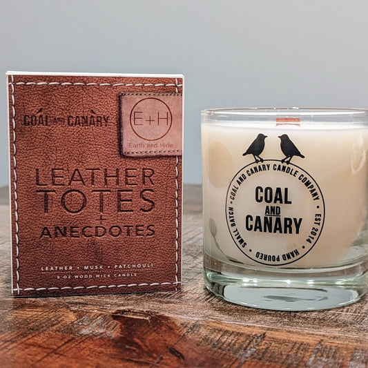 Leather Totes and Anecdotes - Coal and Canary candle